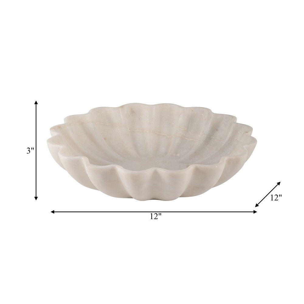Mossy Decorative Bowl | Shell-Shaped Design | 12" White Textured Marble