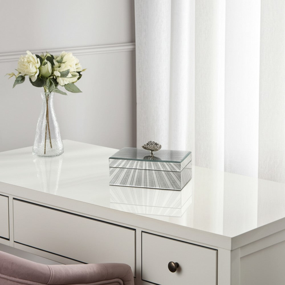 Luxury Decorative Jewelry Storage Box | Silver Stone Handle | 8" Glass