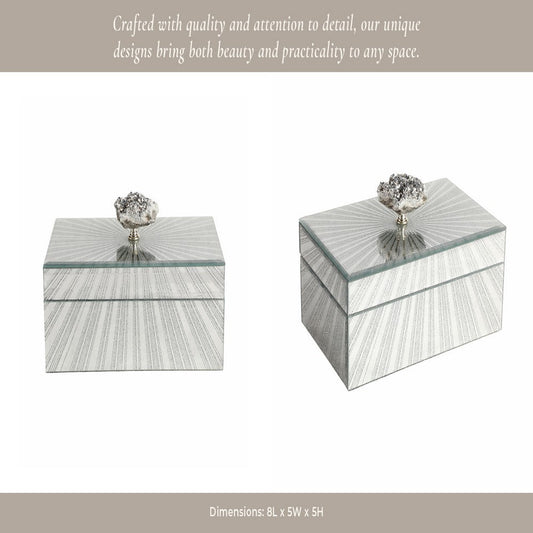 Luxury Decorative Jewelry Storage Box | Silver Stone Handle | 8" Glass