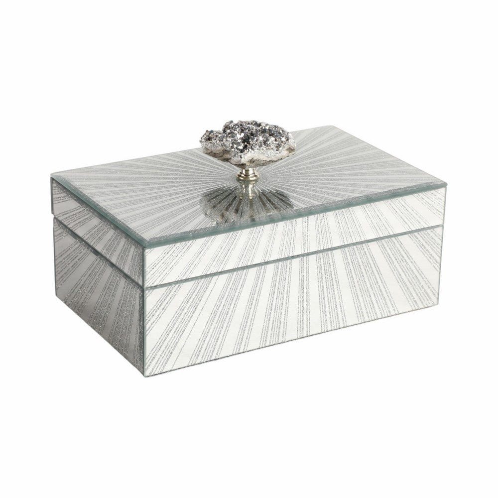Luxury Decorative Jewelry Storage Box | Silver Stone Handle | 8" Glass