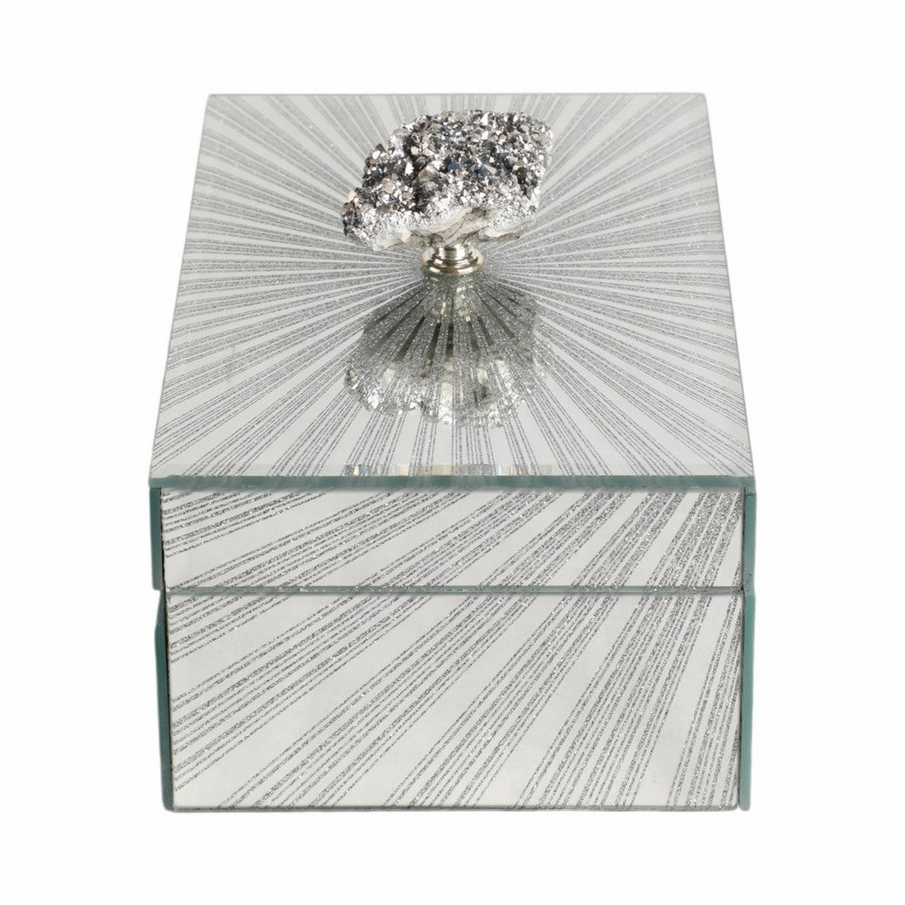 Luxury Decorative Jewelry Storage Box | Silver Stone Handle | 8" Glass