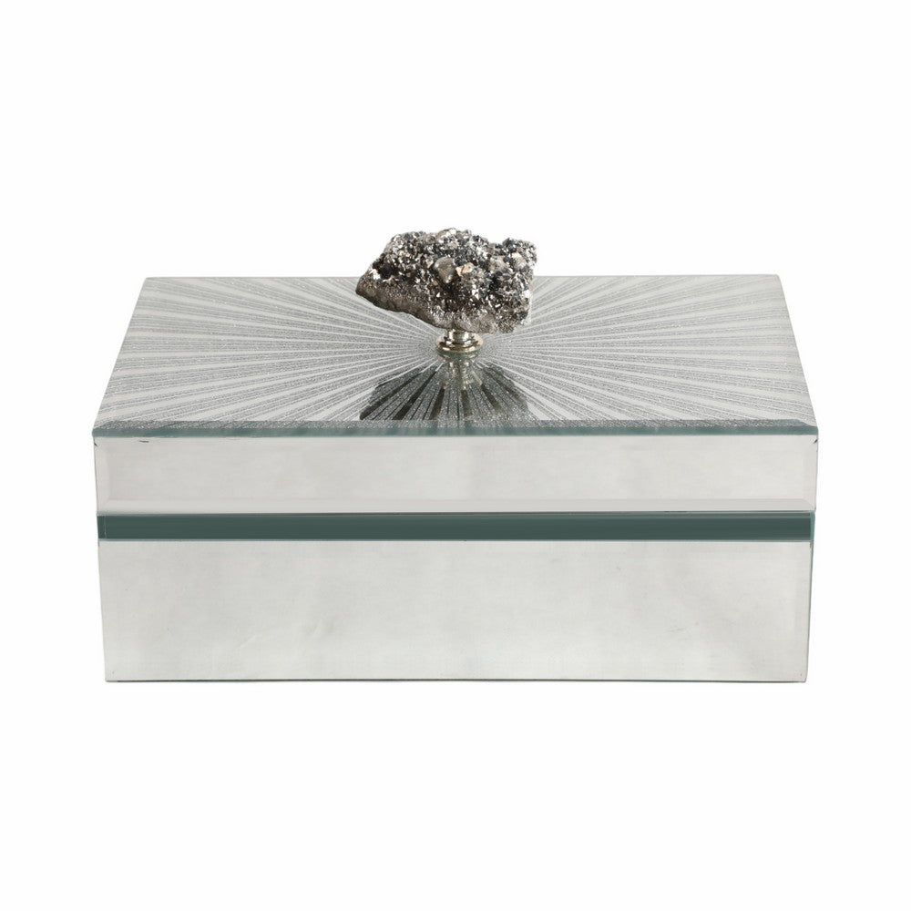 Luxury Decorative Jewelry Storage Box | Silver Stone Handle | 8" Glass