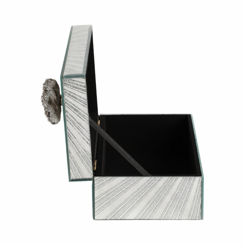 Luxury Decorative Jewelry Storage Box | Silver Stone Handle | 8" Glass
