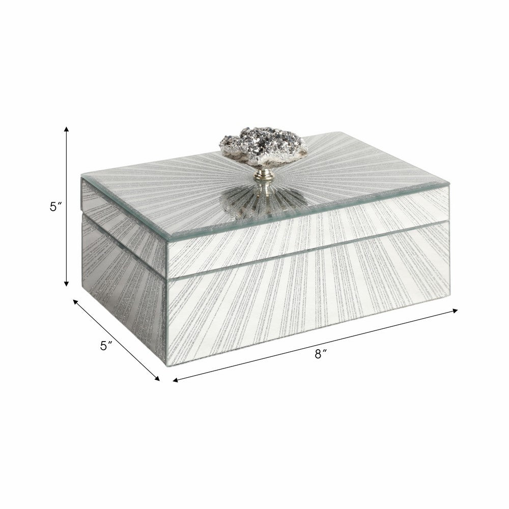 Luxury Decorative Jewelry Storage Box | Silver Stone Handle | 8" Glass