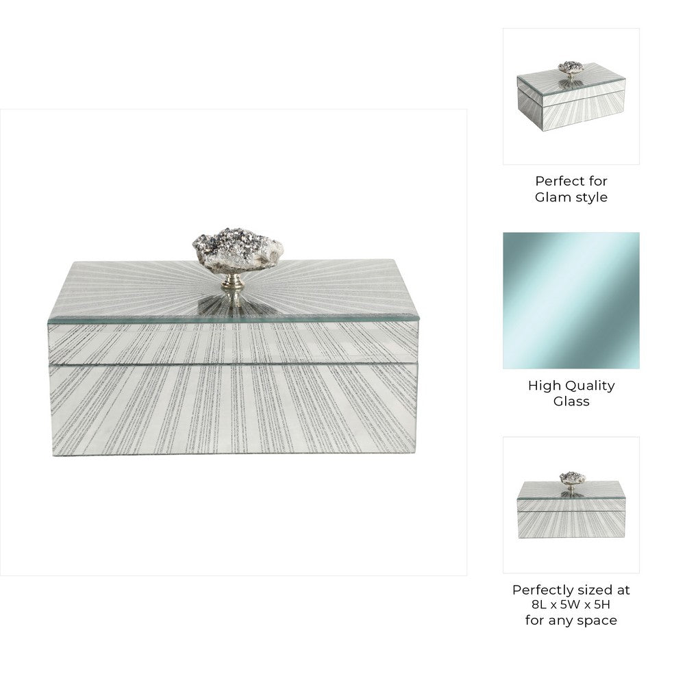 Luxury Decorative Jewelry Storage Box | Silver Stone Handle | 8" Glass