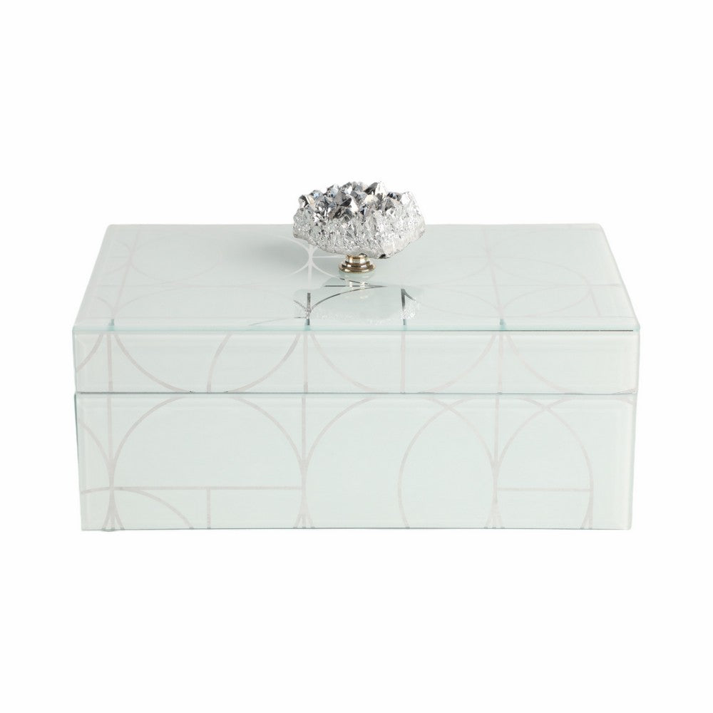 Sparkly Accent Storage Box with Stone Top | 8x5 | Geometric Pattern Glass