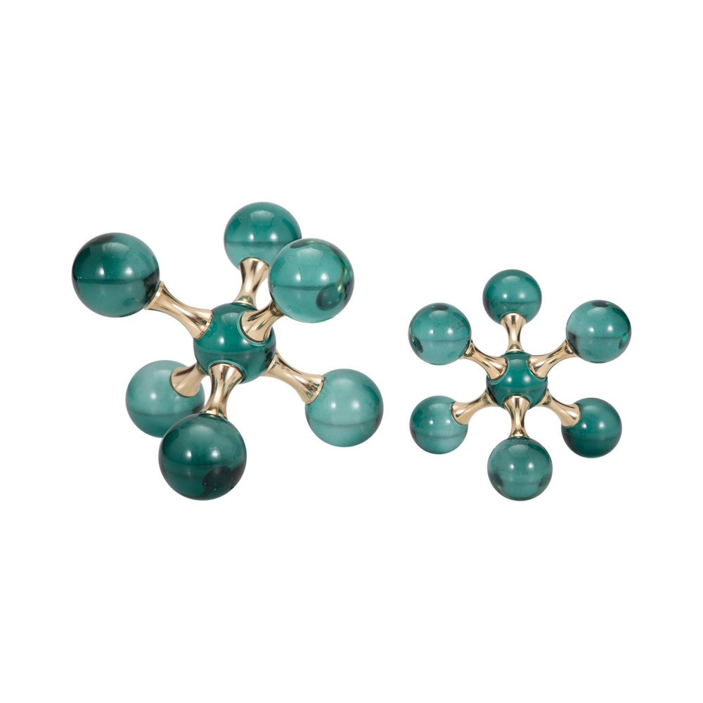 Jack Glam Bookends Set of 2 | Green Glass Balls w Gold Metal Accents