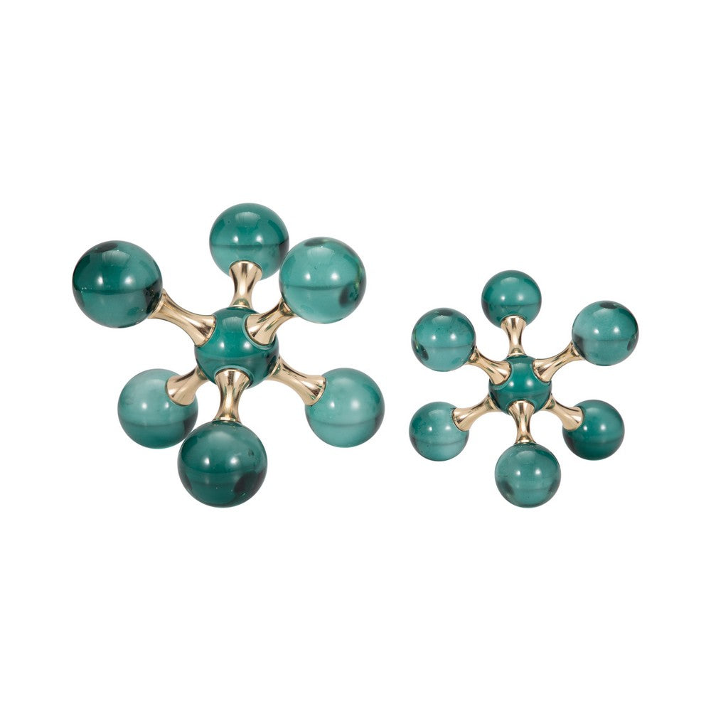 Jack Glam Bookends Set of 2 | Green Glass Balls w Gold Metal Accents