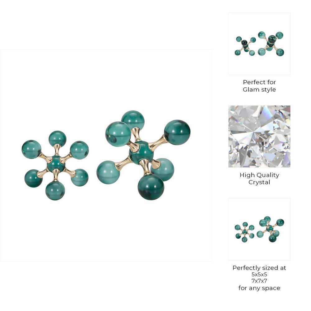 Jack Glam Bookends Set of 2 | Green Glass Balls w Gold Metal Accents