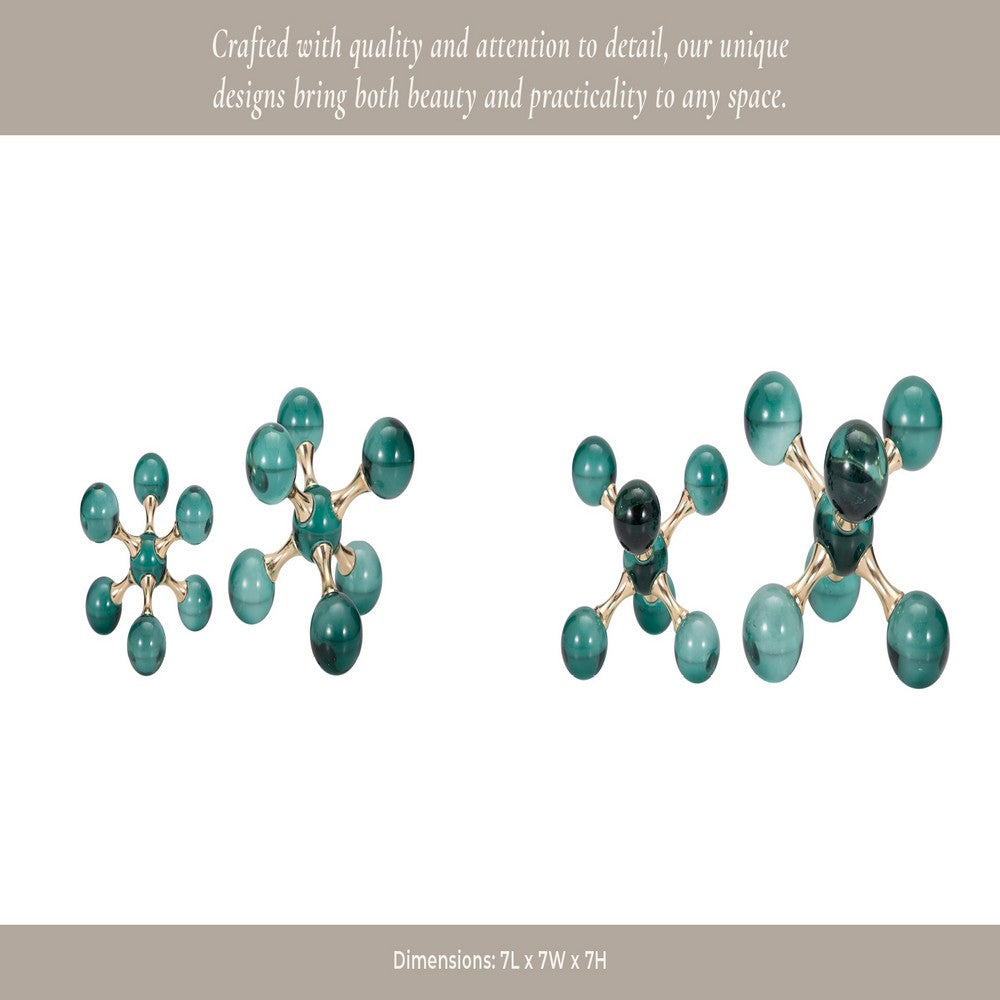 Jack Glam Bookends Set of 2 | Green Glass Balls w Gold Metal Accents