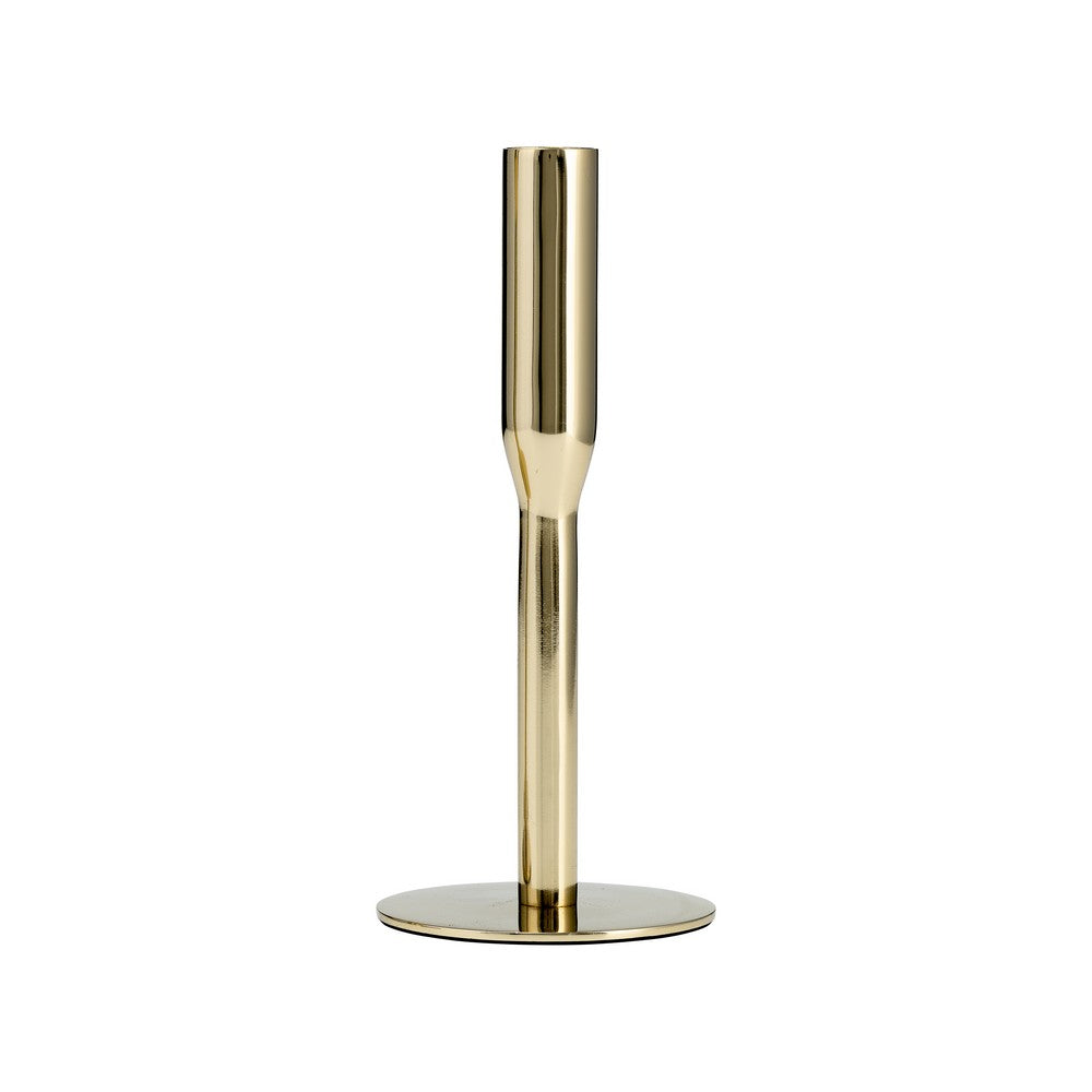 Modern Taper Candle Holder | 8" Tall | Round Flat Base Gold Iron