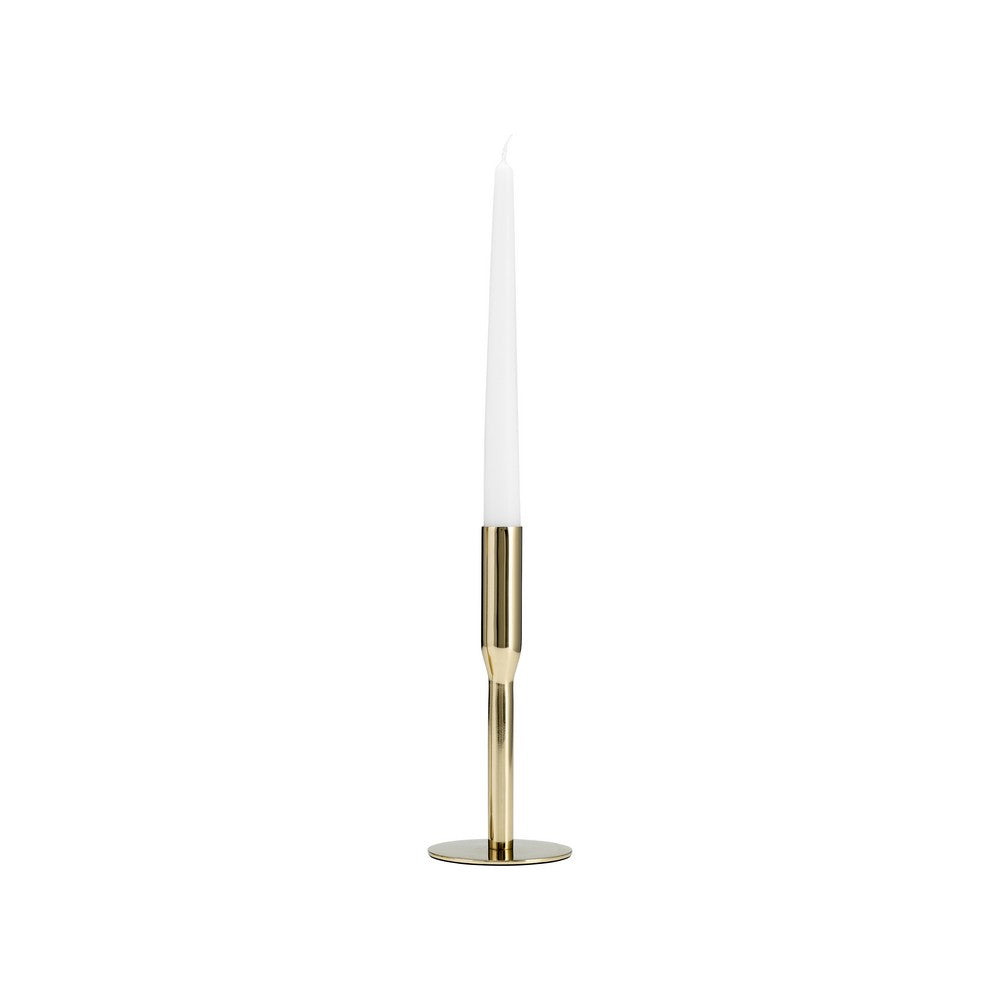 Modern Taper Candle Holder | 8" Tall | Round Flat Base Gold Iron