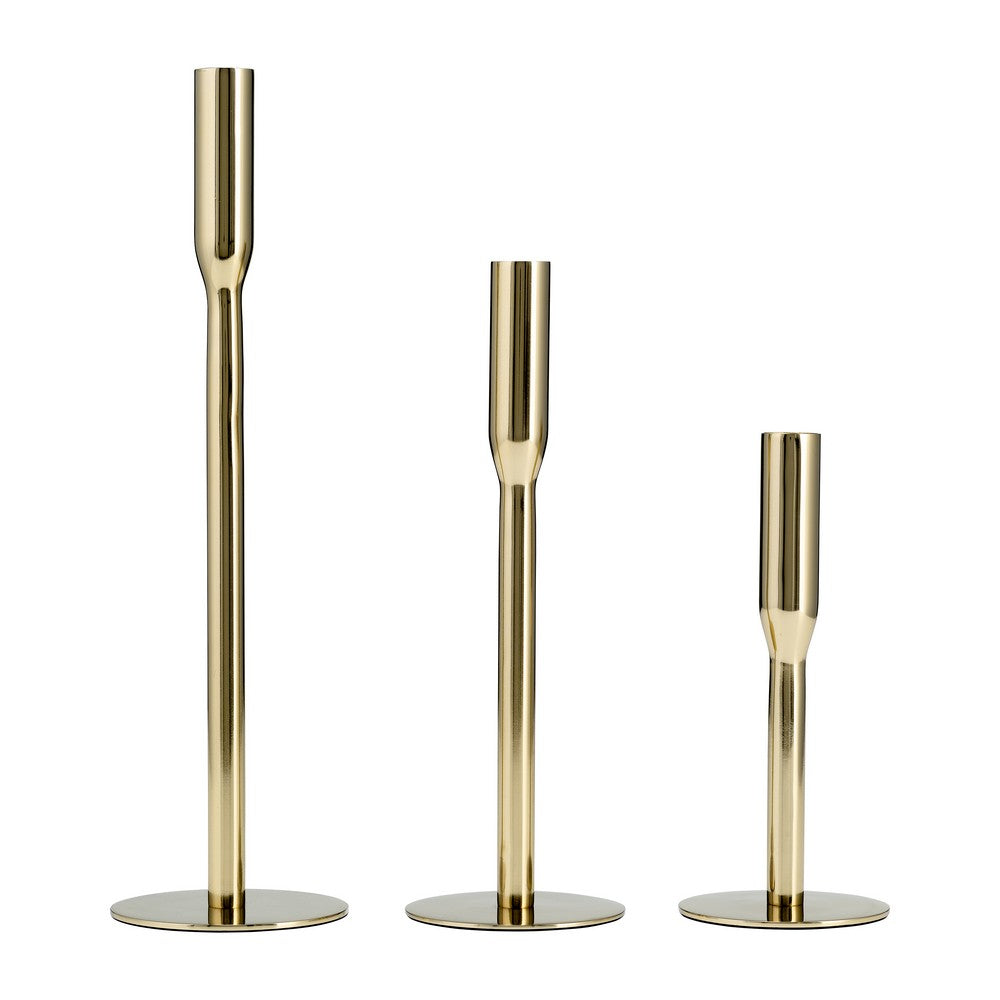 Modern Taper Candle Holder | 8" Tall | Round Flat Base Gold Iron
