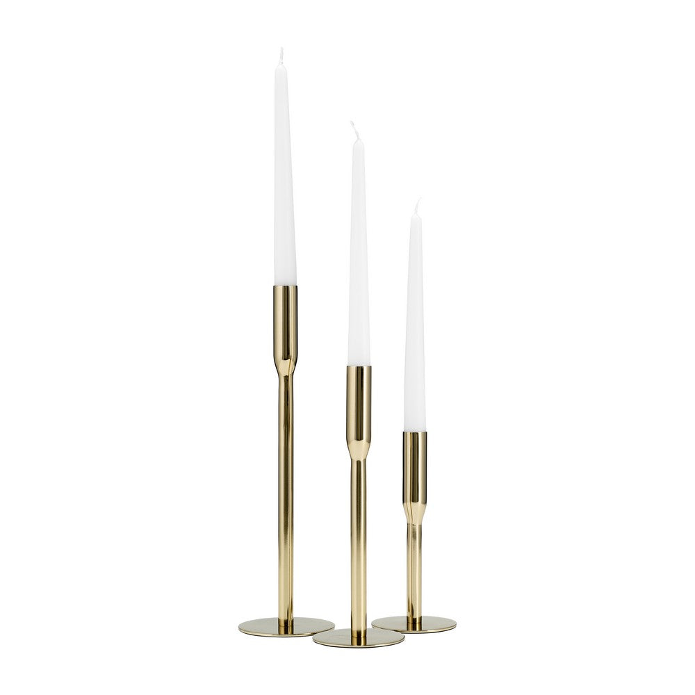Modern Taper Candle Holder | 8" Tall | Round Flat Base Gold Iron