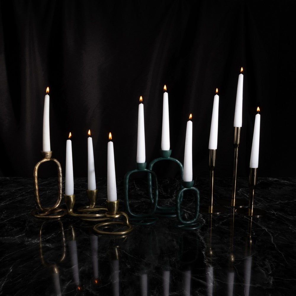 Modern Taper Candle Holder | 8" Tall | Round Flat Base Gold Iron