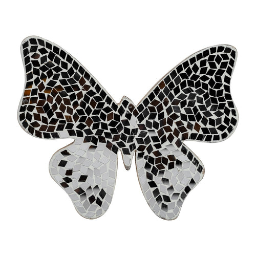 Decorative Butterfly Figurine | Cute 8" Black & White Mosaic Overlay