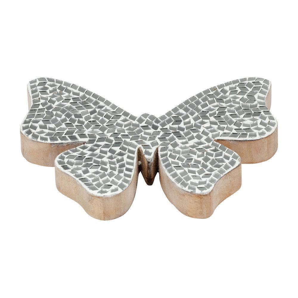 Decorative Butterfly Figurine | Cute 8" Black & White Mosaic Overlay