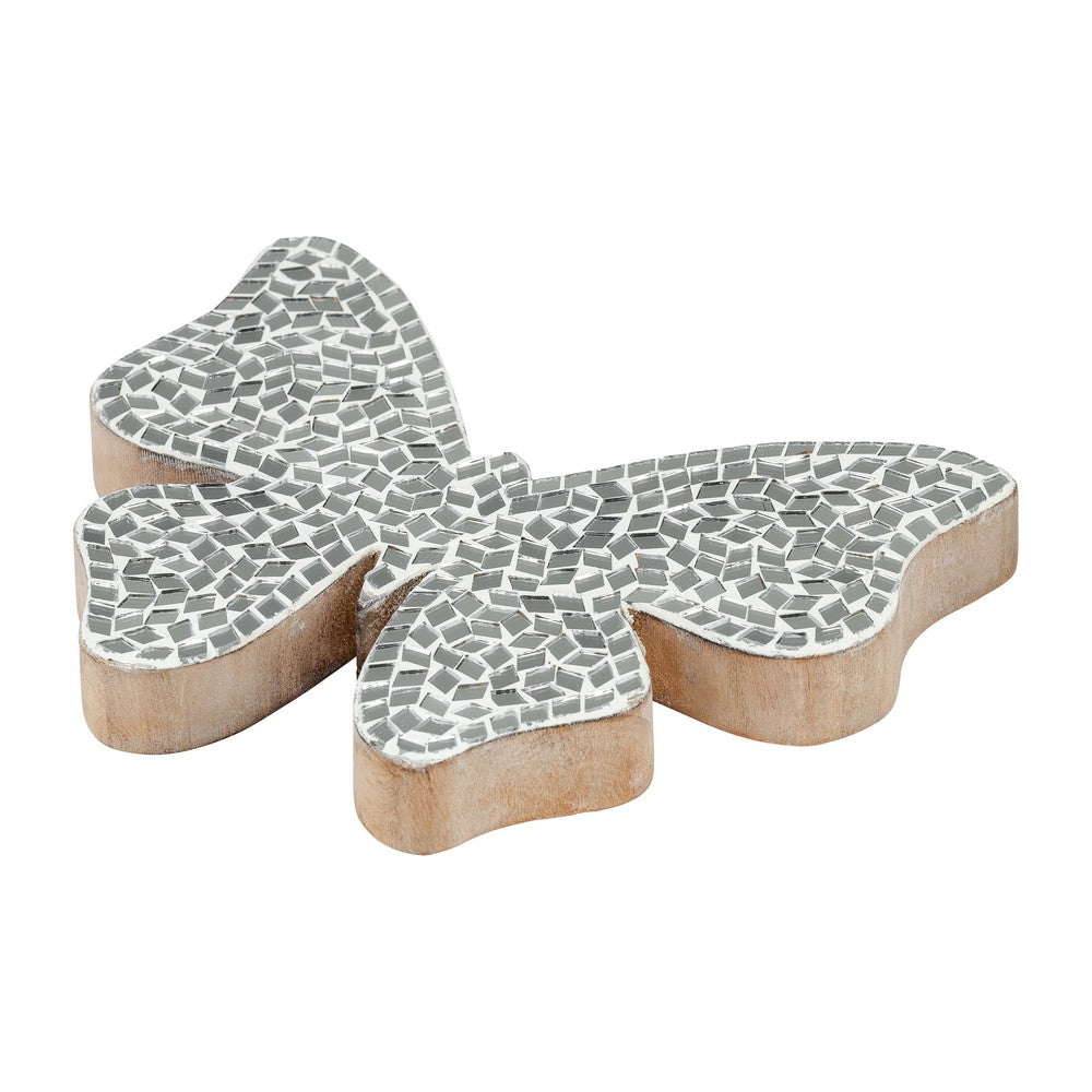 Decorative Butterfly Figurine | Cute 8" Black & White Mosaic Overlay