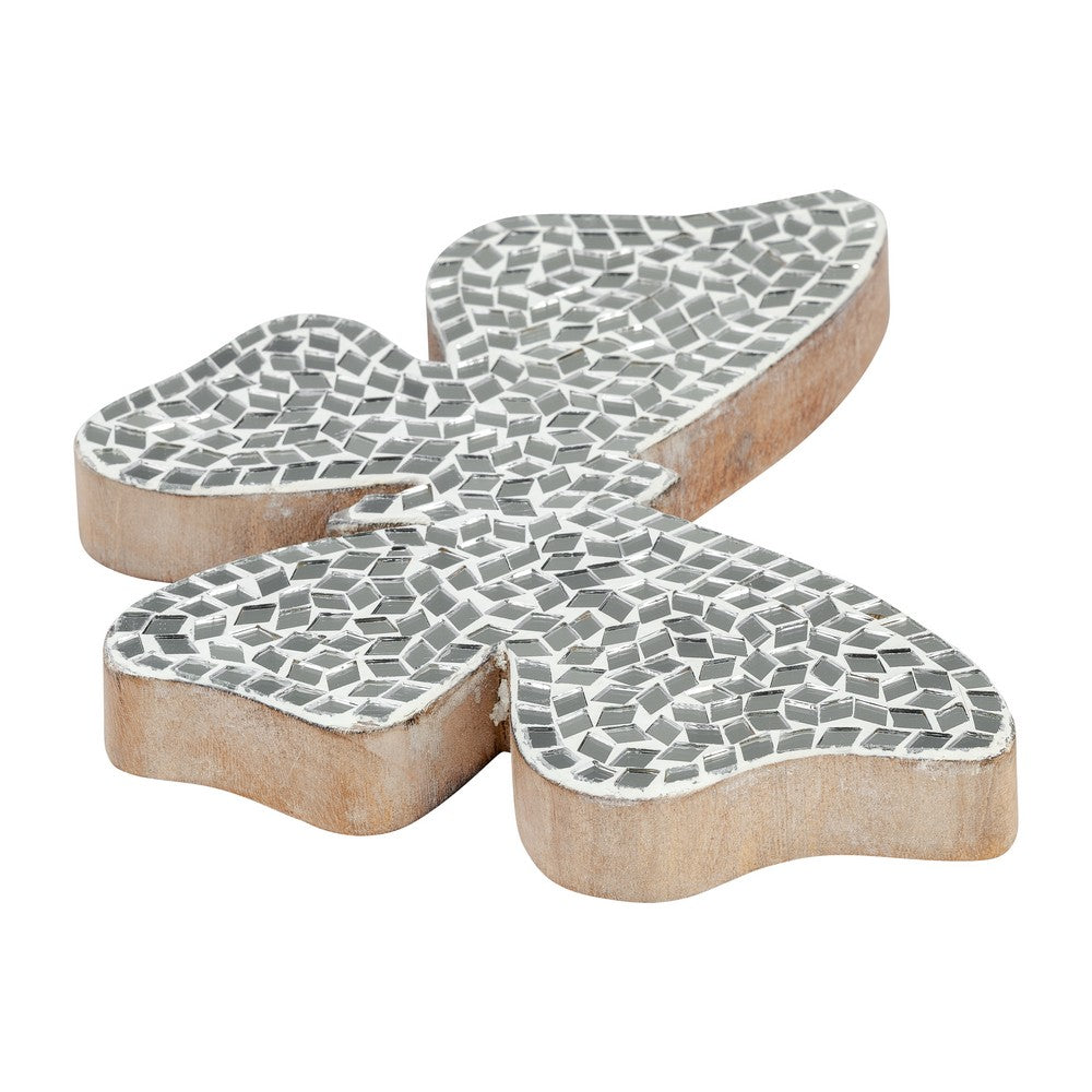 Decorative Butterfly Figurine | Cute 8" Black & White Mosaic Overlay