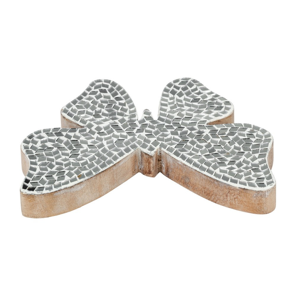 Decorative Butterfly Figurine | Cute 8" Black & White Mosaic Overlay