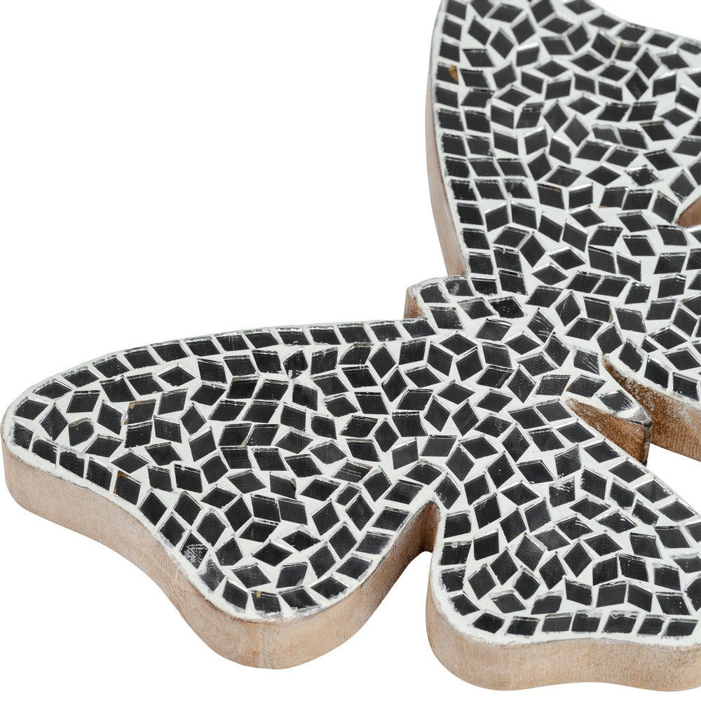 Decorative Butterfly Figurine | Cute 8" Black & White Mosaic Overlay