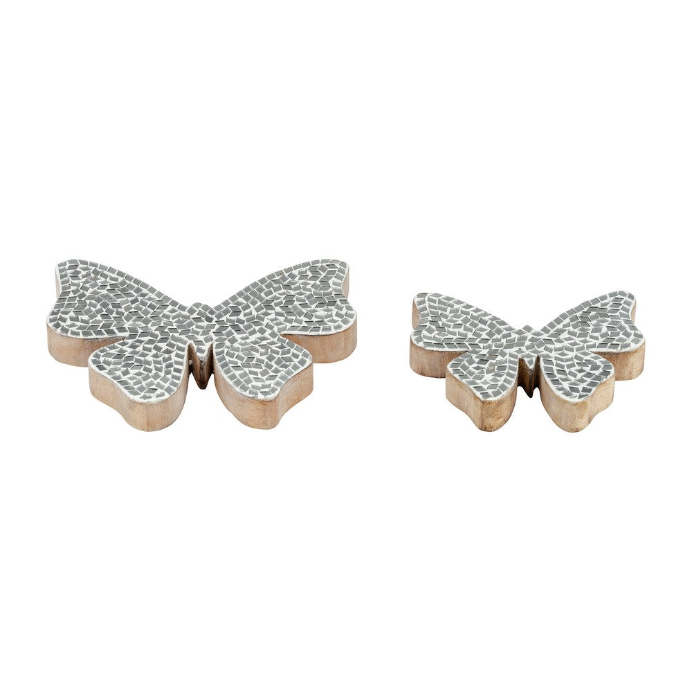 Decorative Butterfly Figurine | Cute 8" Black & White Mosaic Overlay