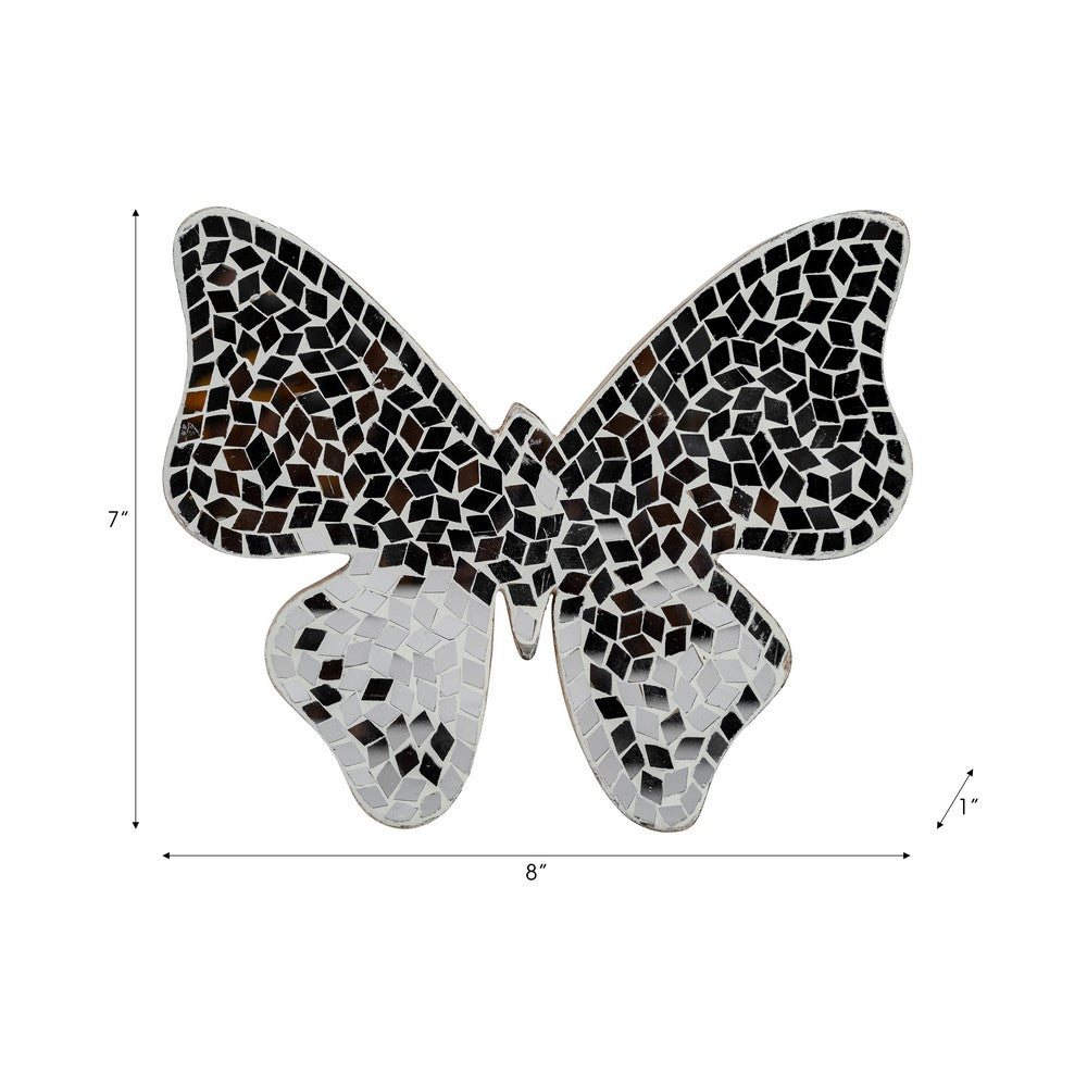 Decorative Butterfly Figurine | Cute 8" Black & White Mosaic Overlay
