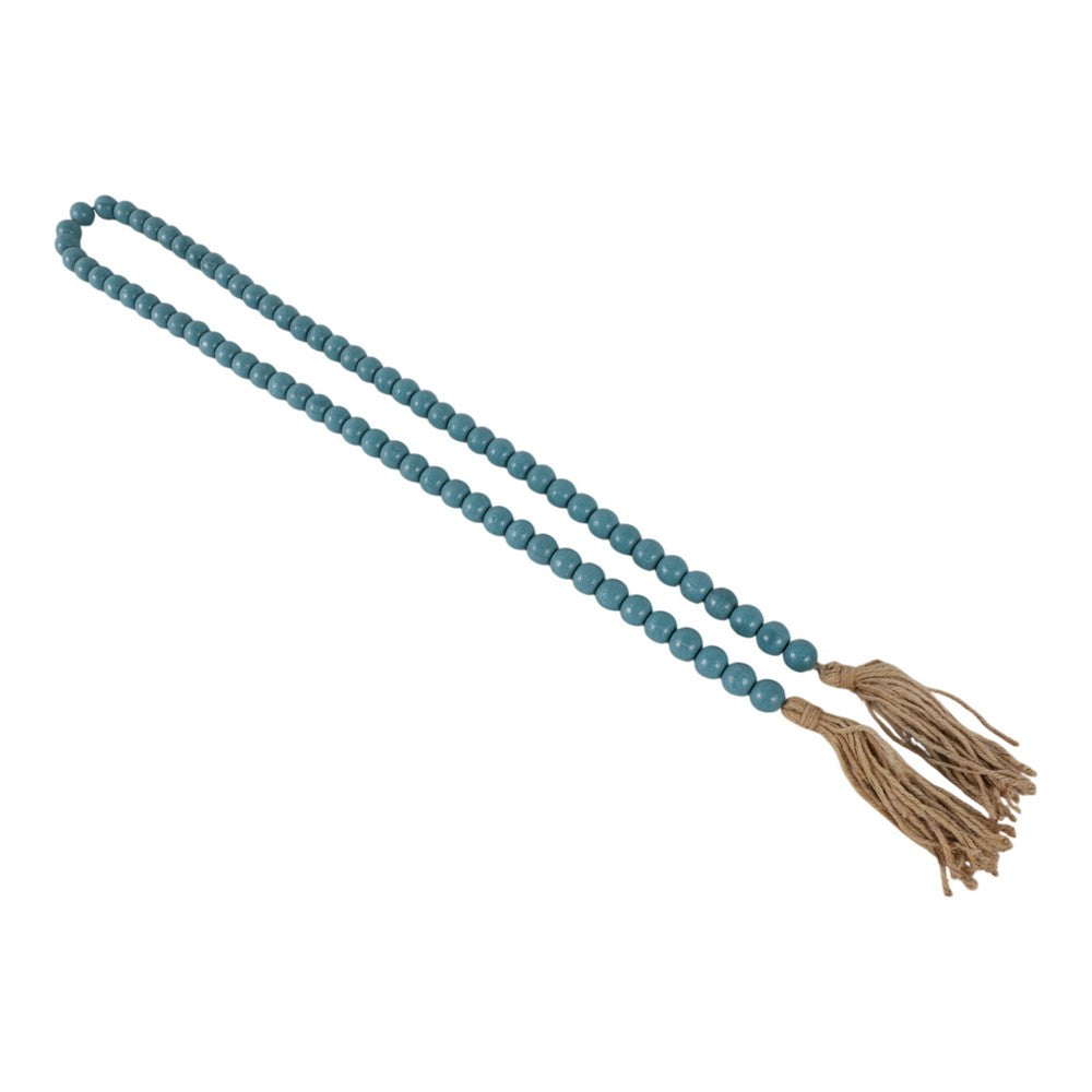 Decorative Beaded Garland | 84" | Turquoise Blue Wood w Jute Tassels