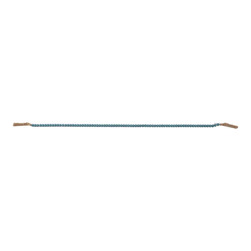 Decorative Beaded Garland | 84" | Turquoise Blue Wood w Jute Tassels