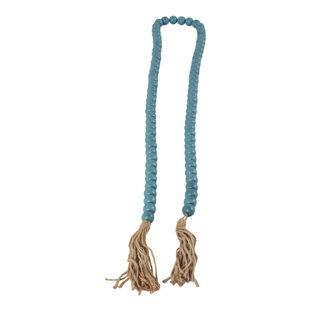 Decorative Beaded Garland | 84" | Turquoise Blue Wood w Jute Tassels