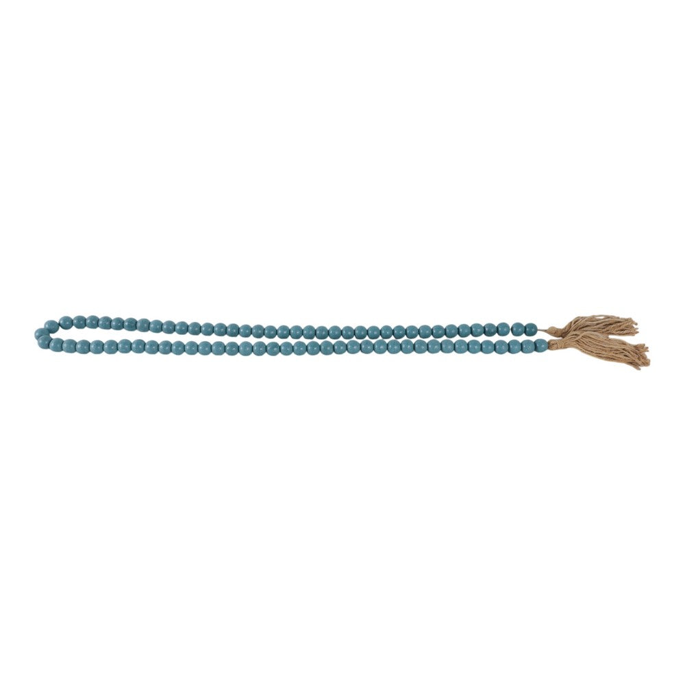 Decorative Beaded Garland | 84" | Turquoise Blue Wood w Jute Tassels