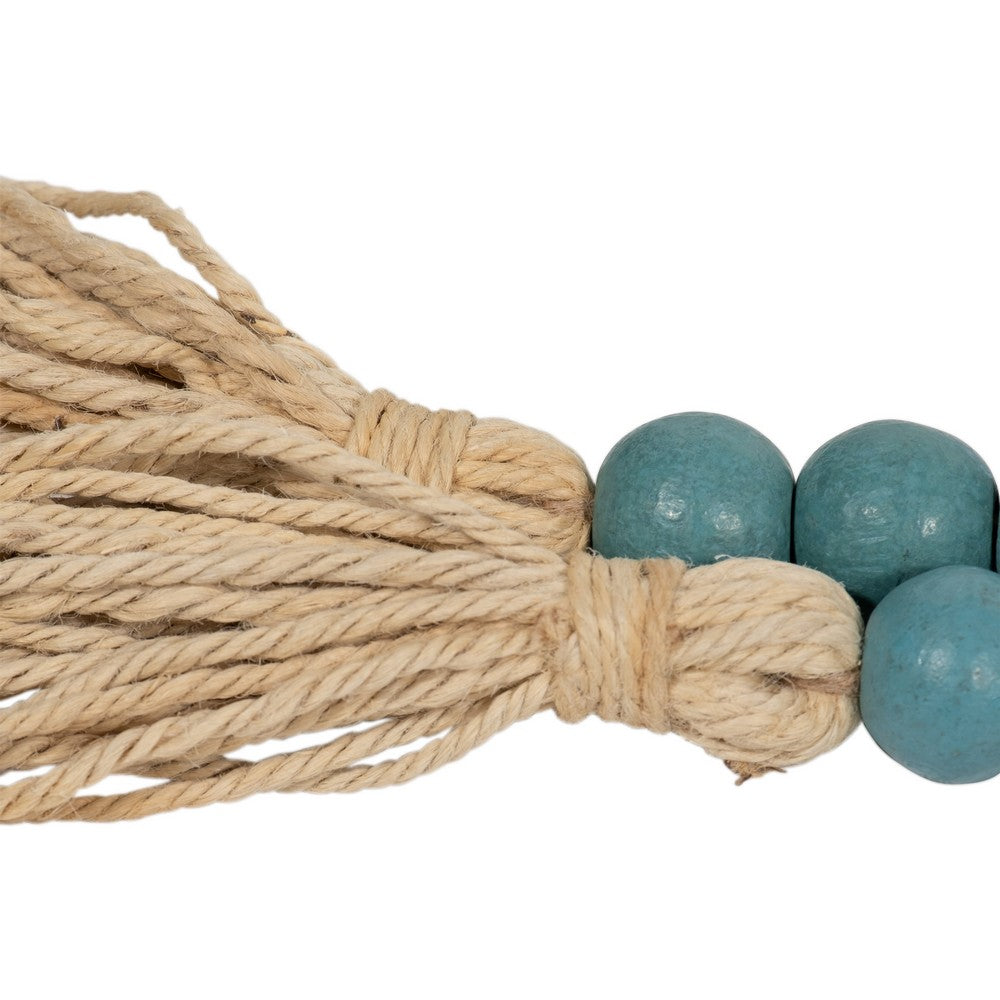 Decorative Beaded Garland | 84" | Turquoise Blue Wood w Jute Tassels