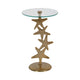 Coastal Starfish Accent Side End Table | 15" Round Glass Top | Gold
