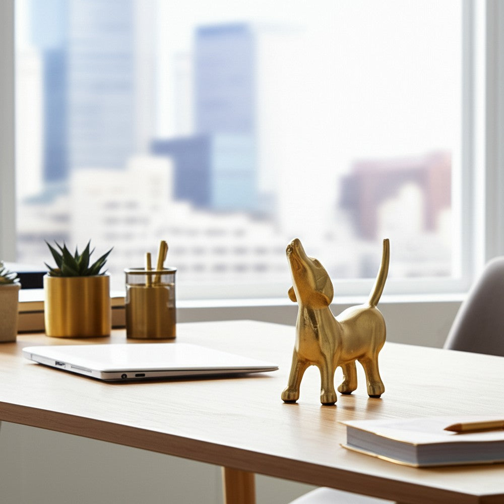 Novelty Howling Dachshund Dog Sculpture | 8" Gold Finished Aluminium