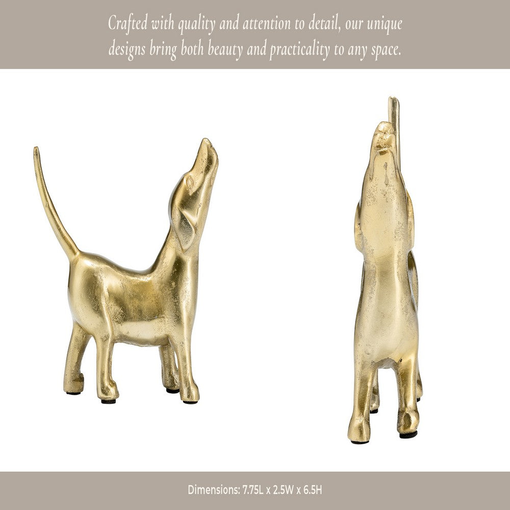 Novelty Howling Dachshund Dog Sculpture | 8" Gold Finished Aluminium