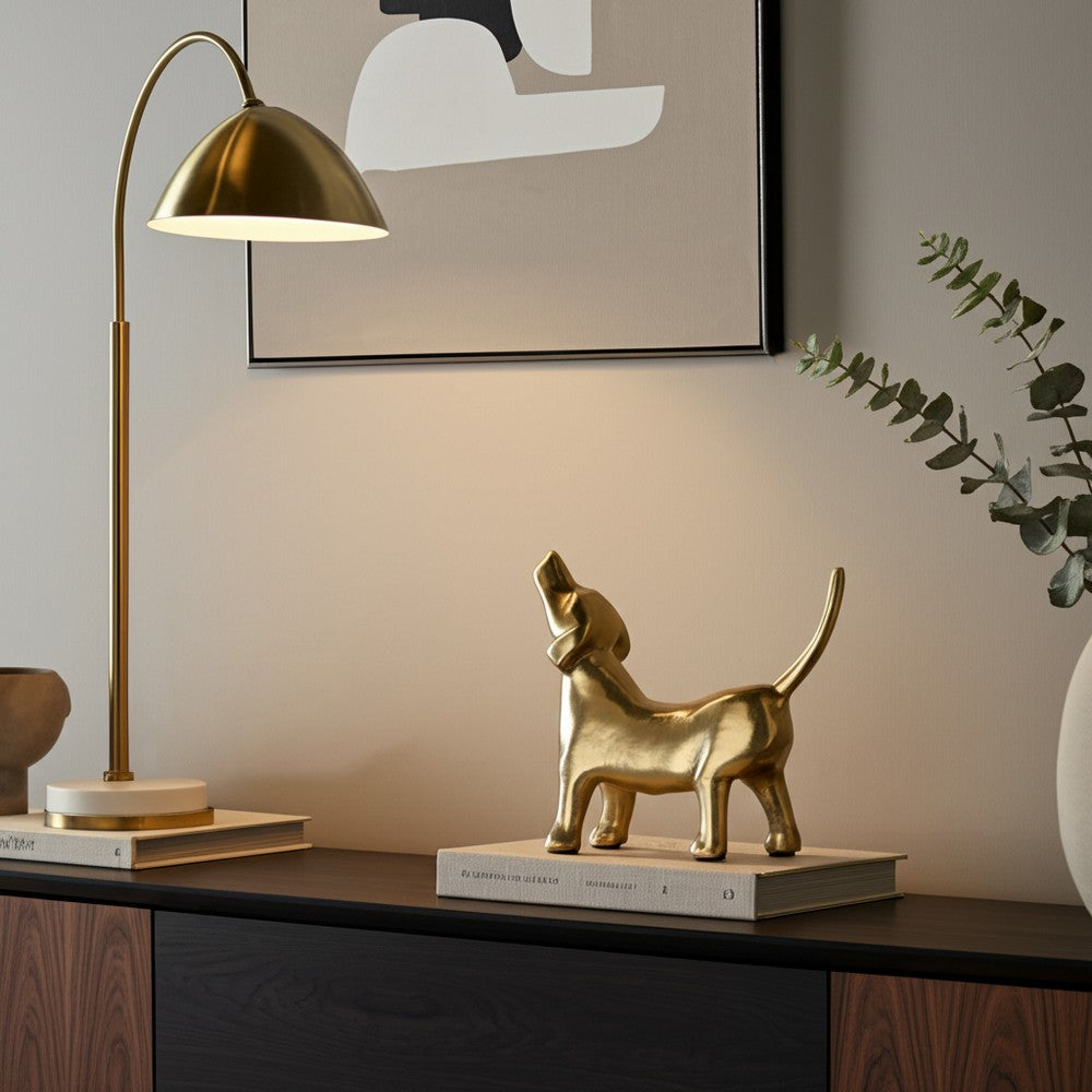 Novelty Howling Dachshund Dog Sculpture | 8" Gold Finished Aluminium