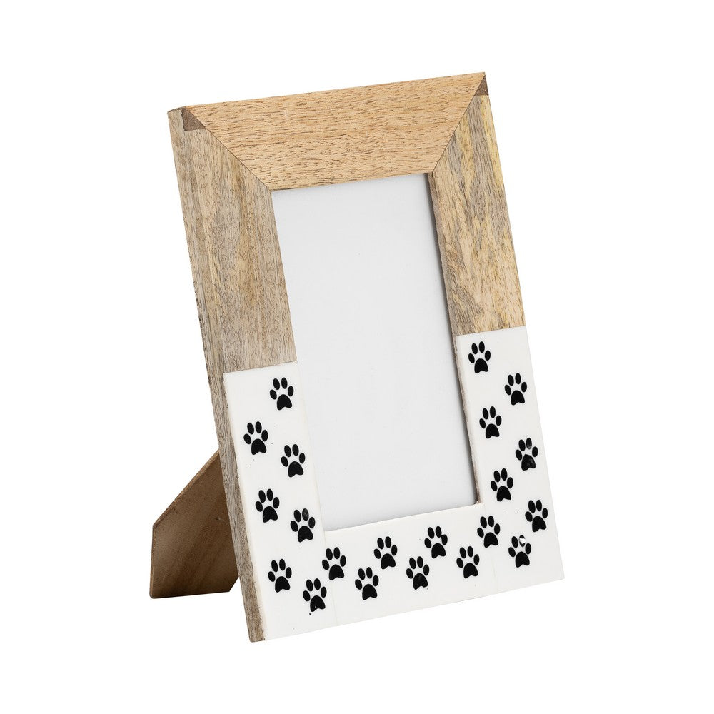 Nayo 4x6 Dog Paws Photo Frame | Rustic Brown & White | Resin MDF