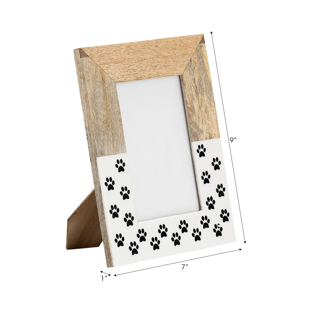 Nayo 4x6 Dog Paws Photo Frame | Rustic Brown & White | Resin MDF