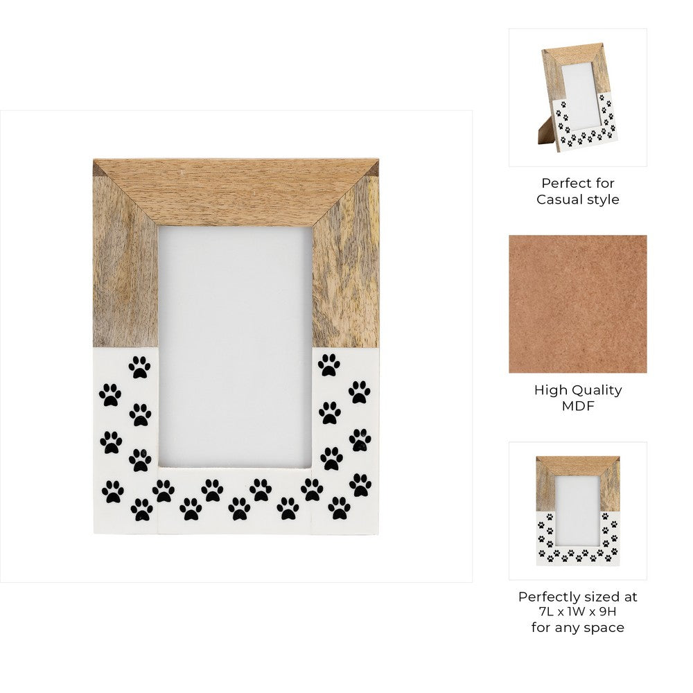 Nayo 4x6 Dog Paws Photo Frame | Rustic Brown & White | Resin MDF