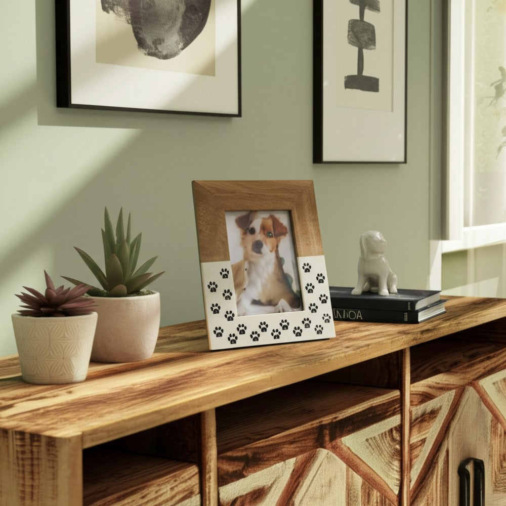 Nayo 4x6 Dog Paws Photo Frame | Rustic Brown & White | Resin MDF