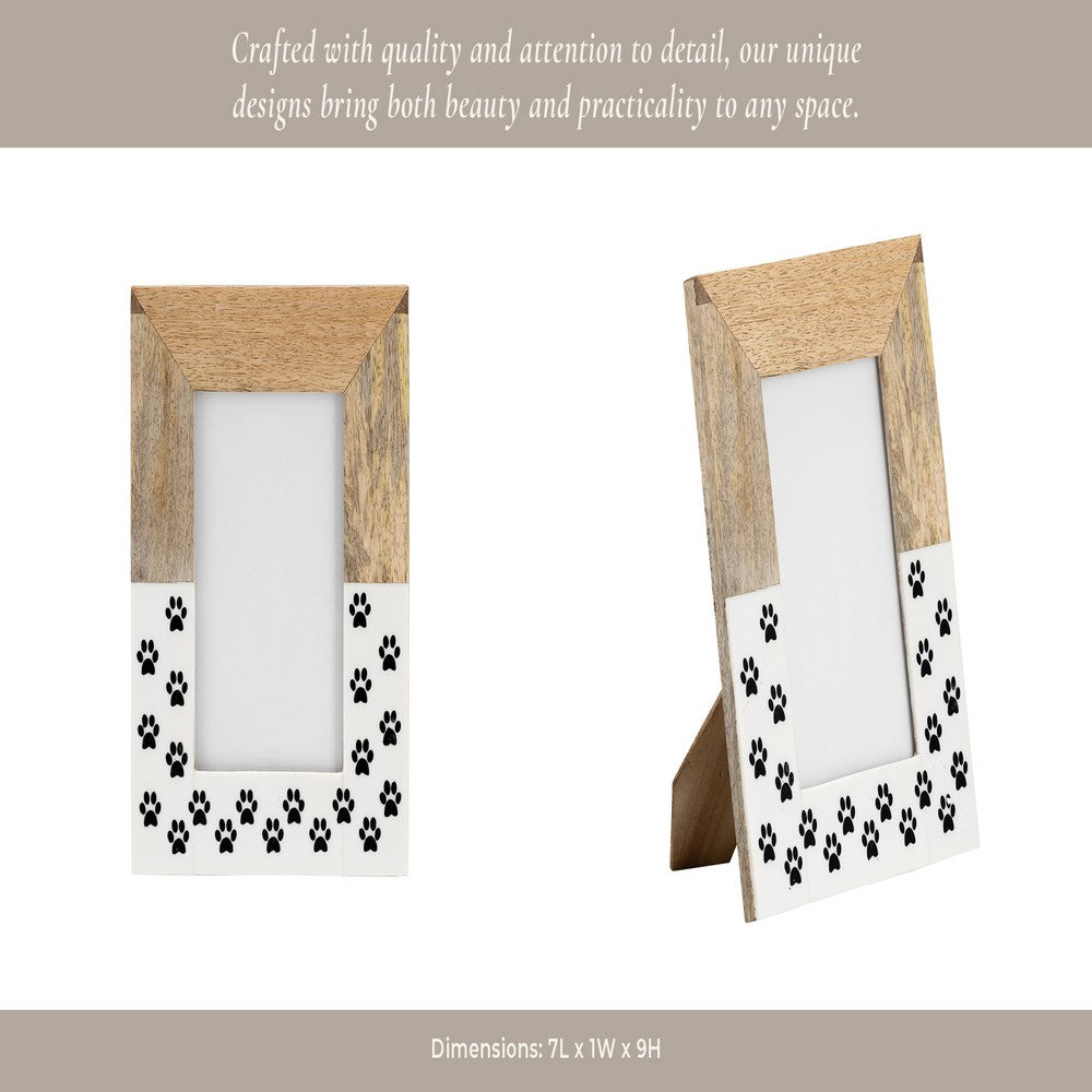 Nayo 4x6 Dog Paws Photo Frame | Rustic Brown & White | Resin MDF