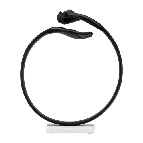 Elegant Decorative Hand Ring on a White Marble Base | Black Metal Sculpture