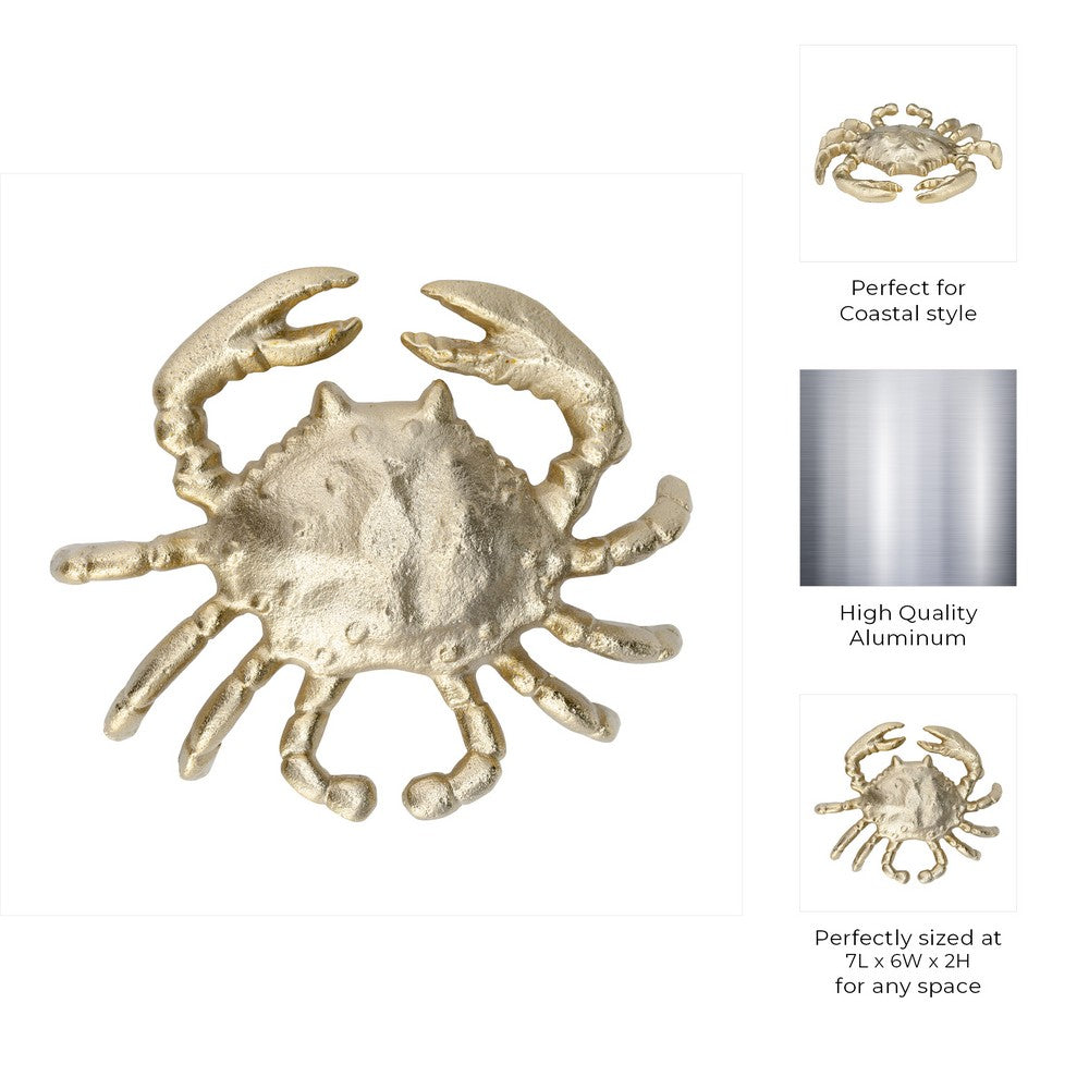 Decorative Crab Figurine | Champagne Gold Aluminum | Coastal Style
