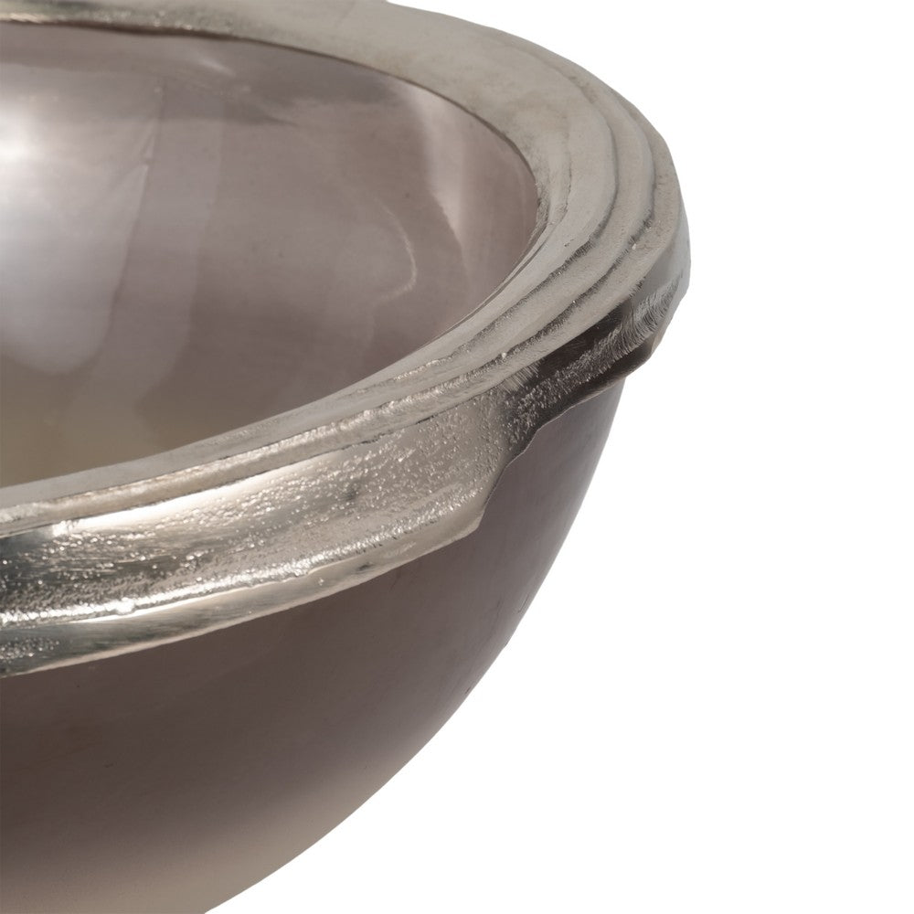 Decorative Bowl | Taupe Nickel Glass w Silver Aluminum Base | 15"