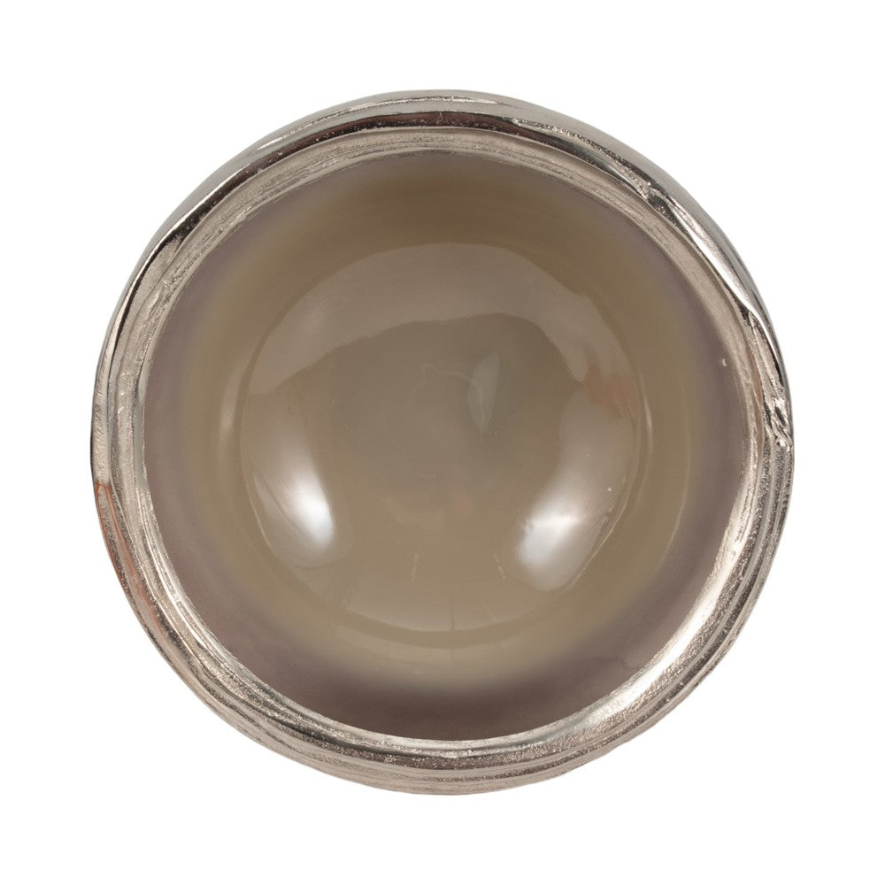 Decorative Bowl | Taupe Nickel Glass w Silver Aluminum Base | 15"
