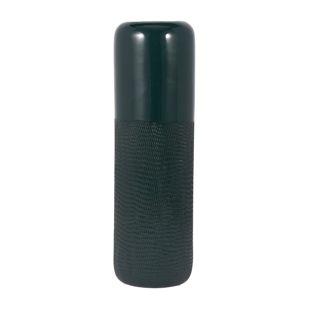 Modern Grooved Flower Vase | 18" | Forest Green Textured Ceramic