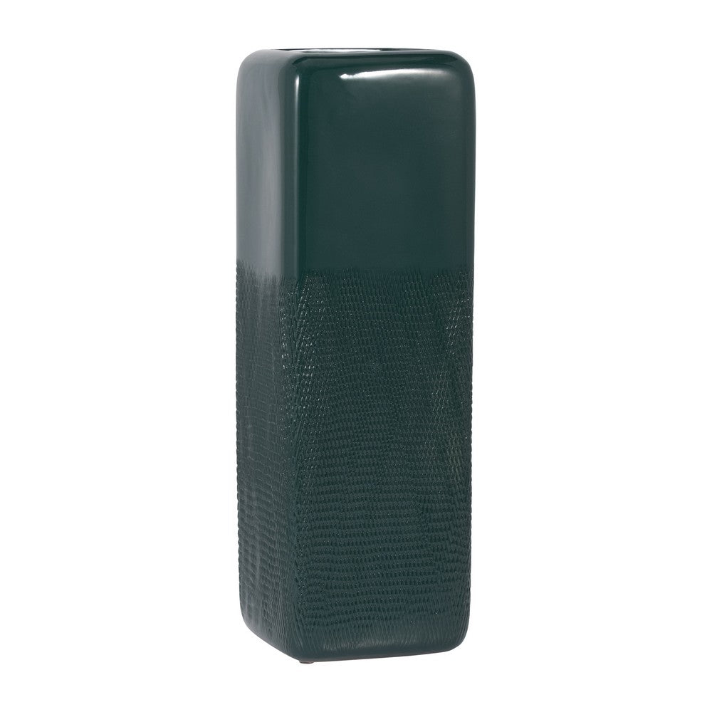 Zione Accent Vase | Vertical Grooved Details | Forest Green Ceramic 18"