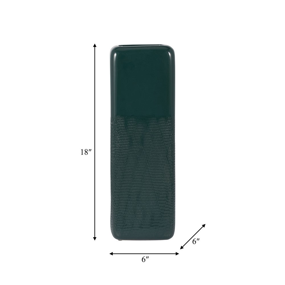 Zione Accent Vase | Vertical Grooved Details | Forest Green Ceramic 18"