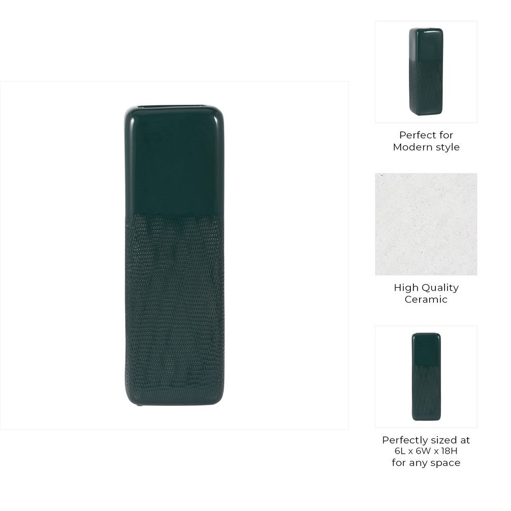 Zione Accent Vase | Vertical Grooved Details | Forest Green Ceramic 18"
