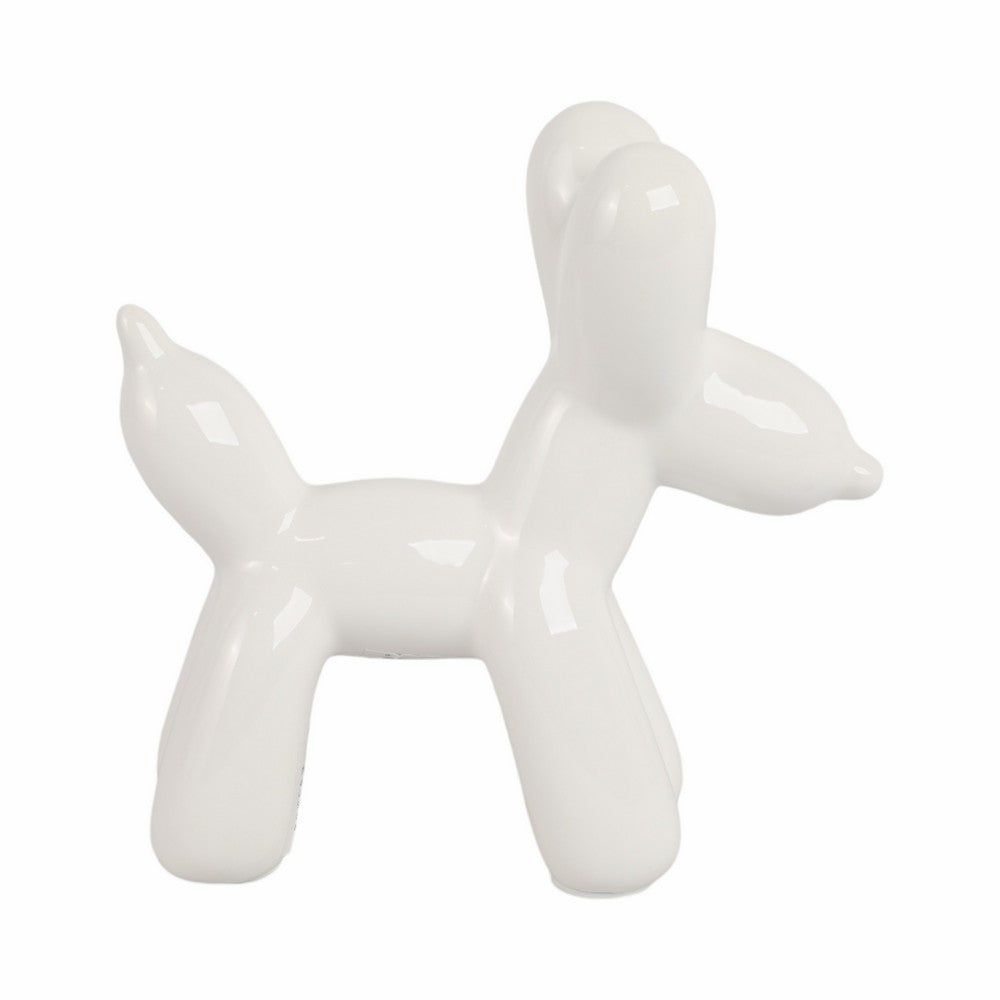 Decorative Balloon Animal Dog Figurine | 7" | White Glazed Ceramic